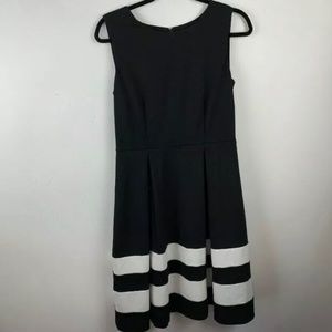 Calvin Klein Dress Black White Round Neck Short Sleeve Fit Flare